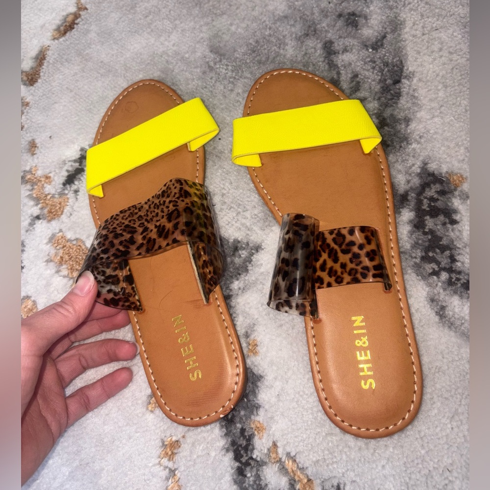 SHEIN Yellow and Leopard Print Sandals